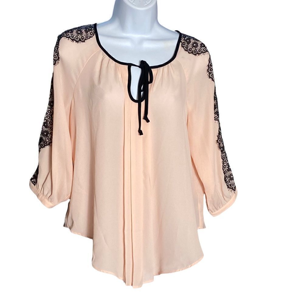 EUC Pink with Black Lace details Top